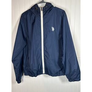 U.S. Polo HOODED Windbreaker Jacket Full Zip Navy Blue, Size S VTG
